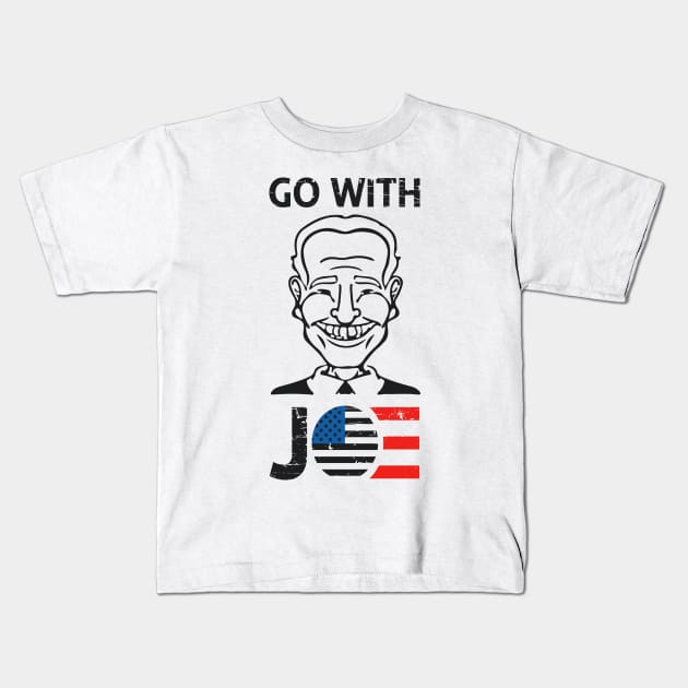 Go With Joe Typographic Slogan Design, Joe Biden Caricature Trendy Graphic Design Kids T-Shirt by Modern Art